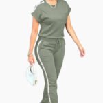 Women's Casual Solid Color Top Drawstring Pants Sports Set - Image 9