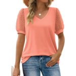 Women's Casual Solid Color V-Neck Short Sleeve Top