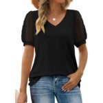Women's Casual Solid Color V-Neck Short Sleeve Top - Image 7