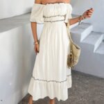 Women's Causal Puffy Short Sleeve Square Neck Dresses - Image 5