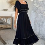 Women's Causal Puffy Short Sleeve Square Neck Dresses - Image 7