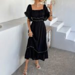 Women's Causal Puffy Short Sleeve Square Neck Dresses - Image 11