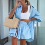 Vibrant Solid Color Short Sleeve Shirt & High Waisted Shorts 2-Piece Set - Image 4