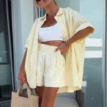 Vibrant Solid Color Short Sleeve Shirt & High Waisted Shorts 2-Piece Set - Image 5