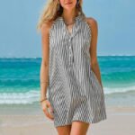 🔥Popular Styles💖Women's Striped V-Neck Sleeveless Short Dress - Image 10