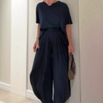 Women's Solid Loose Short Sleeve Top & Wide Leg Pants 2-Piece Set